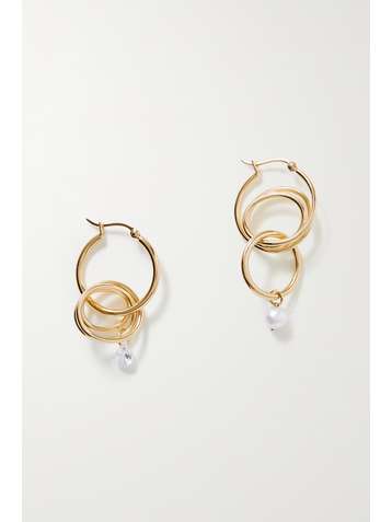 COMPLETEDWORKS Gold-plated, pearl and zirconia hoop earrings