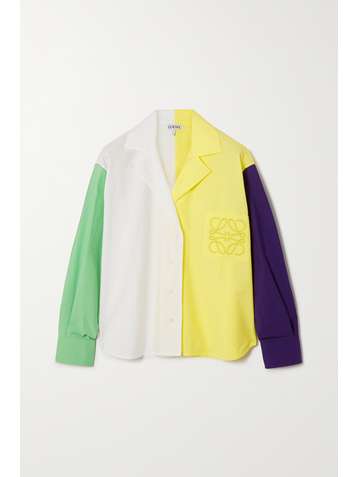 LOEWE Embroidered color-block cotton-blend blouse