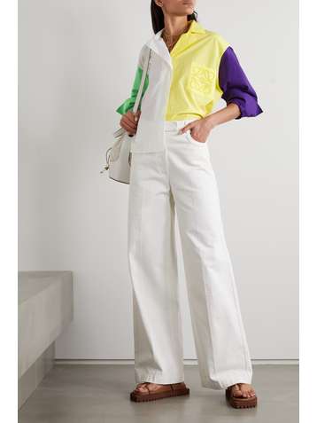 LOEWE Embroidered color-block cotton-blend blouse