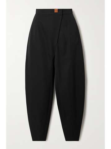 LOEWE Leather-trimmed wool-twill tapered pants