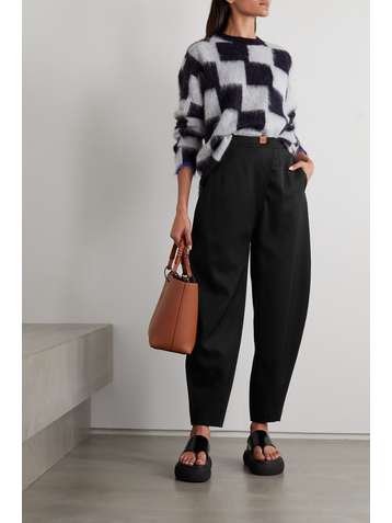 LOEWE Leather-trimmed wool-twill tapered pants
