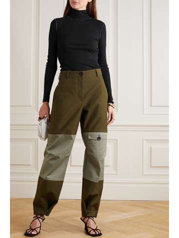 LOEWE Leather-trimmed ribbed-knit turtleneck top