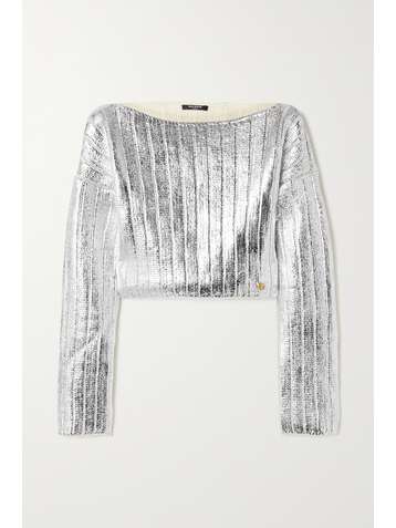 BALMAIN Cropped metallic coated wool and Lyocell-blend sweater