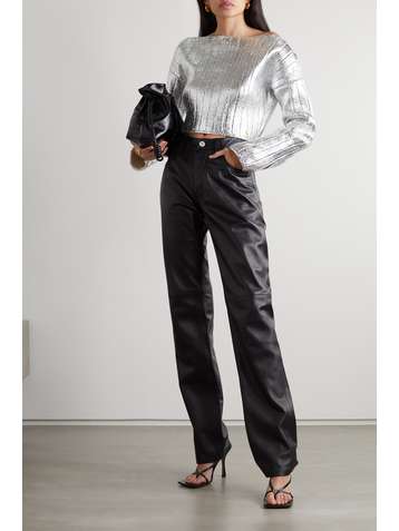 BALMAIN Cropped metallic coated wool and Lyocell-blend sweater