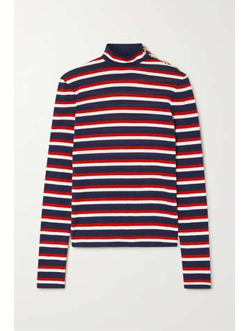 BALMAIN Button-embellished striped cotton-jersey turtleneck top