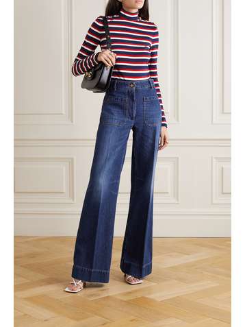 BALMAIN Button-embellished striped cotton-jersey turtleneck top