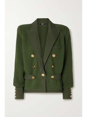 BALMAIN Double-breasted ribbed wool and cotton-blend blazer