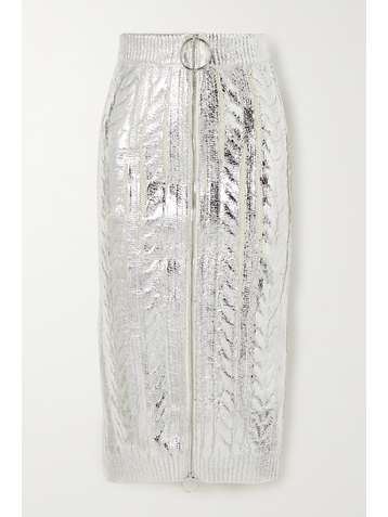 BALMAIN Metallic cable-knit wool and Lyocell-blend midi skirt