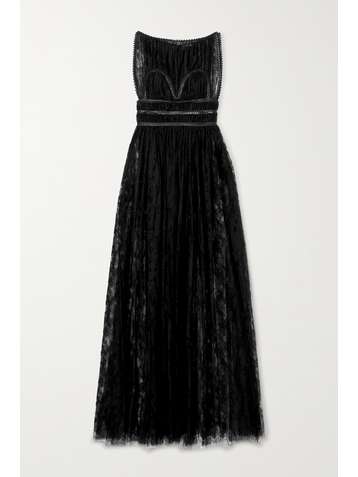 ALAÏA Leather-trimmed lace gown