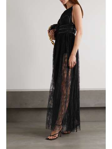 ALAÏA Leather-trimmed lace gown