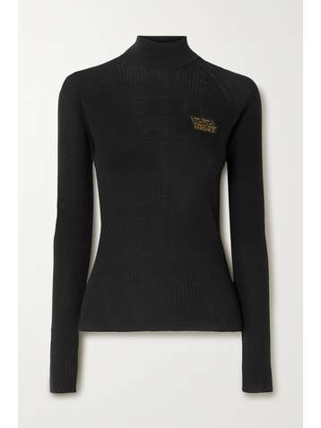 VERSACE Appliquéd ribbed wool turtleneck sweater
