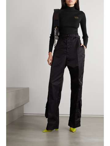 VERSACE Appliquéd ribbed wool turtleneck sweater