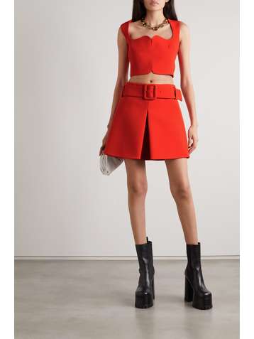 VERSACE Belted crepe mini skirt