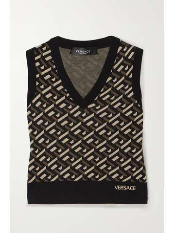 VERSACE Cropped intarsia silk tank