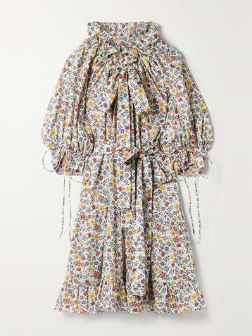 HORROR VACUI Hilde tie-detailed floral-print cotton-poplin dress