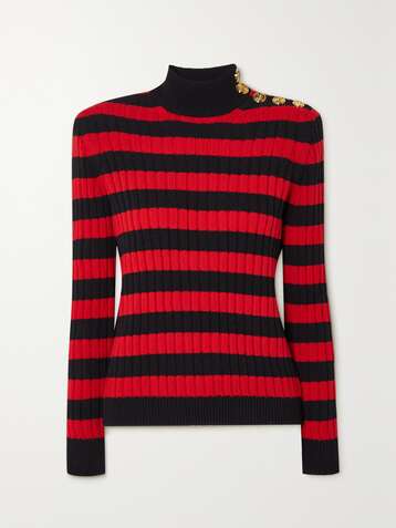 BALMAIN Striped ribbed wool-blend sweater