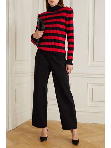 BALMAIN Striped ribbed wool-blend sweater