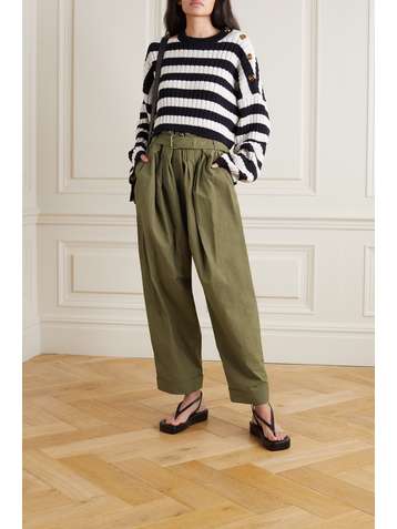 BALMAIN Pleated crinkled-faille tapered pants