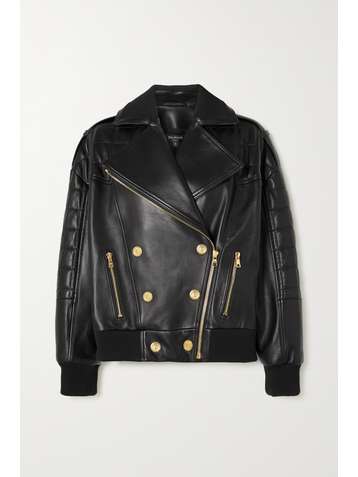 BALMAIN Oversized button-embellished quilted leather bomber jacket