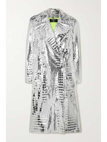 BALMAIN Double-breasted metallic croc-effect faux leather coat