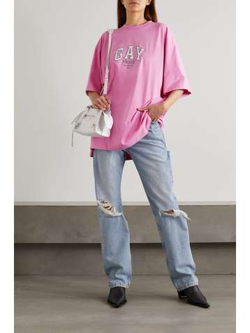 BALENCIAGA Oversized-T-Shirt aus Baumwoll-Jersey mit Stickerei