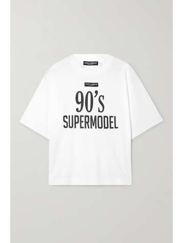 DOLCE & GABBANA Bedrucktes T-Shirt aus Baumwoll-Jersey mit Applikation