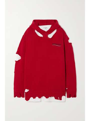 BALENCIAGA Mehrlagiger Oversized-Kapuzenpullover aus Baumwolle und Jersey mit Print in Distressed-Optik