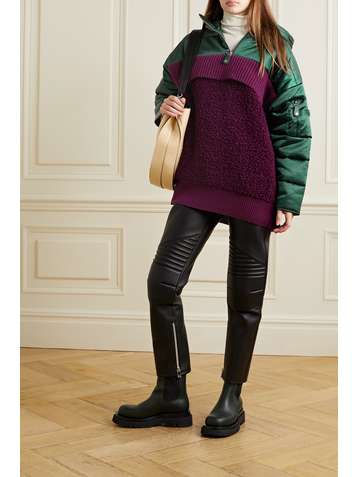 STELLA MCCARTNEY Paneled padded quilted shell, ribbed wool and wool-blend bouclé hoodie