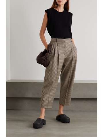 STELLA MCCARTNEY Cropped pleated houndstooth wool-twill slim-leg pants