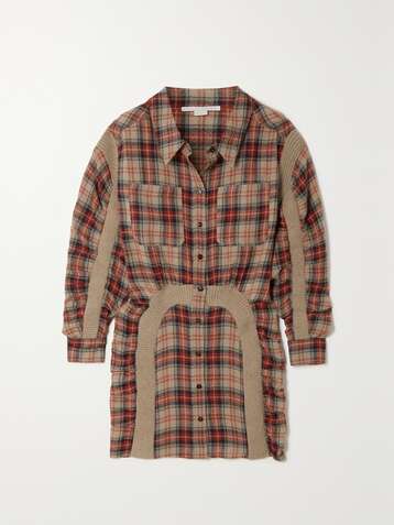 STELLA MCCARTNEY Wren ruched checked wool mini shirt dress