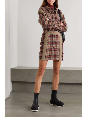 STELLA MCCARTNEY Wren ruched checked wool mini shirt dress