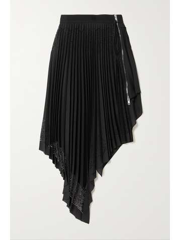 GIVENCHY Asymmetric pleated laser-cut georgette midi skirt