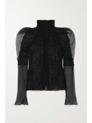 TOM FORD Ruffled tulle, lace and mesh blouse