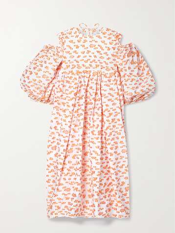 CECILIE BAHNSEN Jet cutout fil coupé poplin midi dress