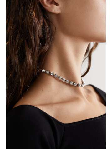 SAINT LAURENT Silver-tone crystal choker