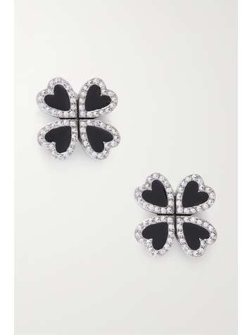 SAINT LAURENT Silver-tone, enamel and crystal clip earrings