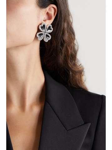 SAINT LAURENT Silver-tone, enamel and crystal clip earrings