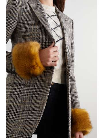 SAINT LAURENT Leather-trimmed faux fur cuffs