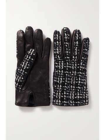 SAINT LAURENT Cashmere-blend bouclé-tweed and leather gloves