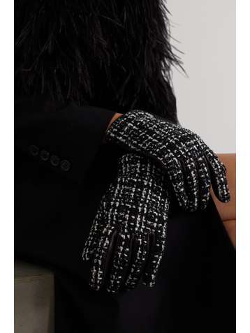 SAINT LAURENT Cashmere-blend bouclé-tweed and leather gloves