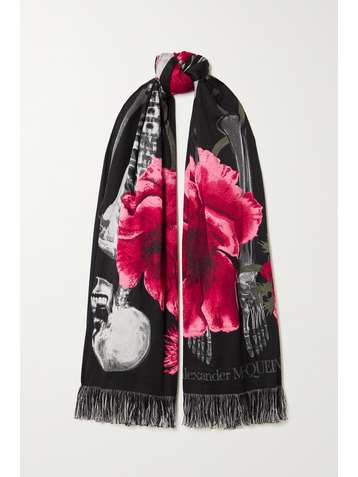 ALEXANDER MCQUEEN Schal aus Jacquard aus einer Wollmischung mit Fransen