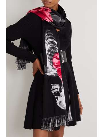 ALEXANDER MCQUEEN Schal aus Jacquard aus einer Wollmischung mit Fransen