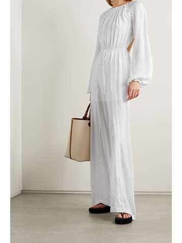 JOSLIN + NET SUSTAIN Lois open-back crochet-trimmed silk-crepe jumpsuit