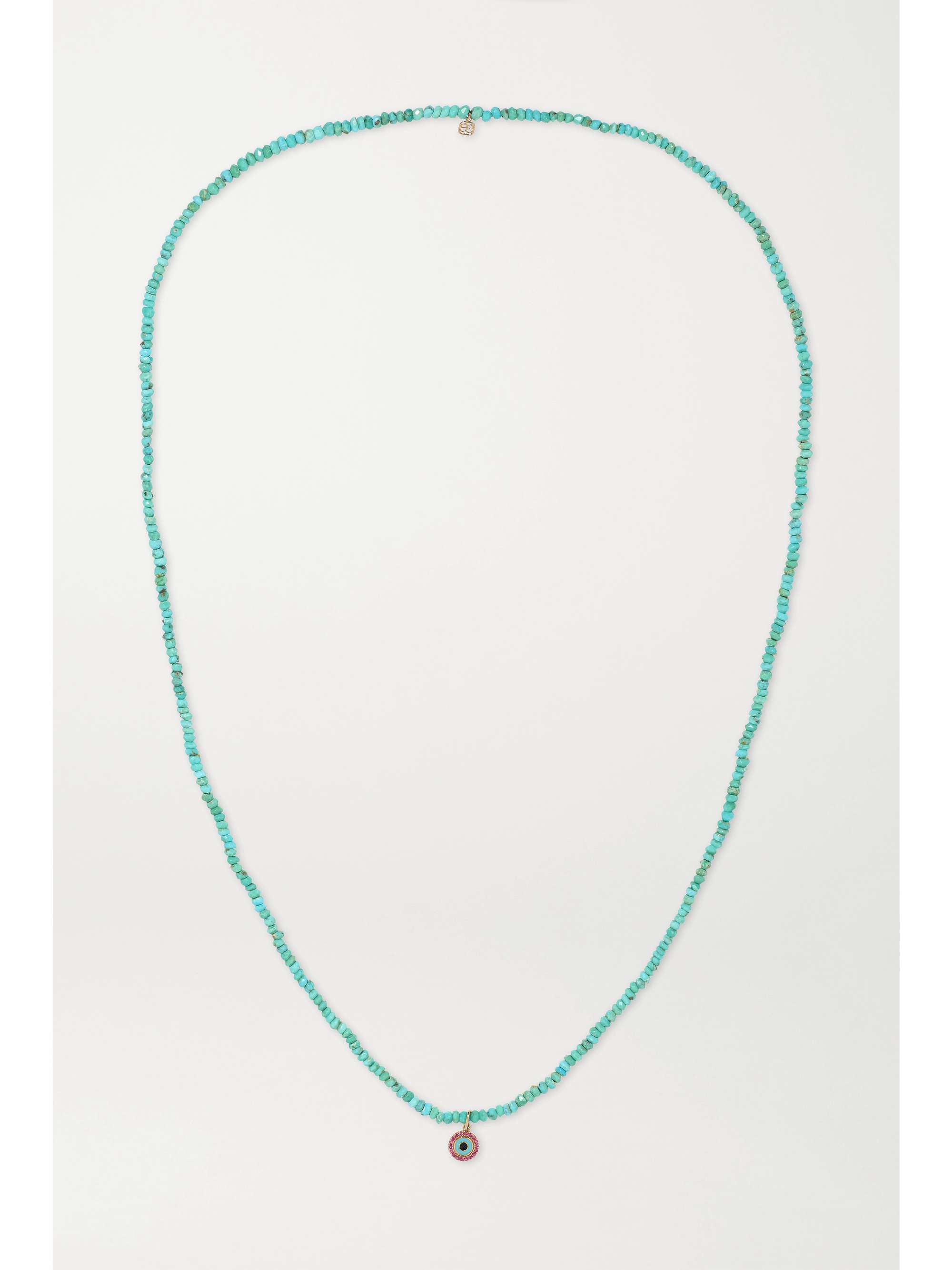 SYDNEY EVAN Evil Eye 14-karat gold, enamel, turquoise and ruby necklace