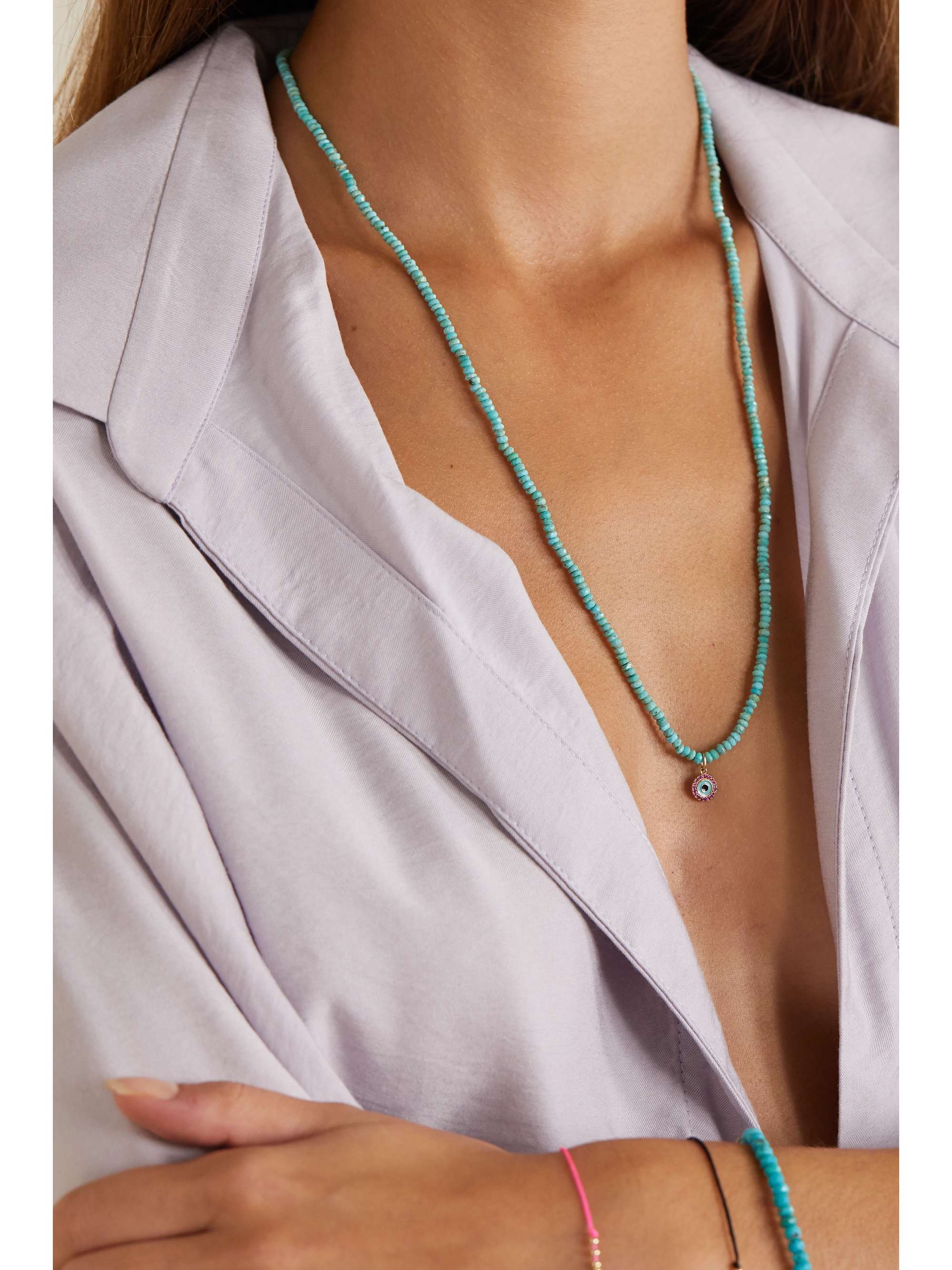 SYDNEY EVAN Evil Eye 14-karat gold, enamel, turquoise and ruby necklace