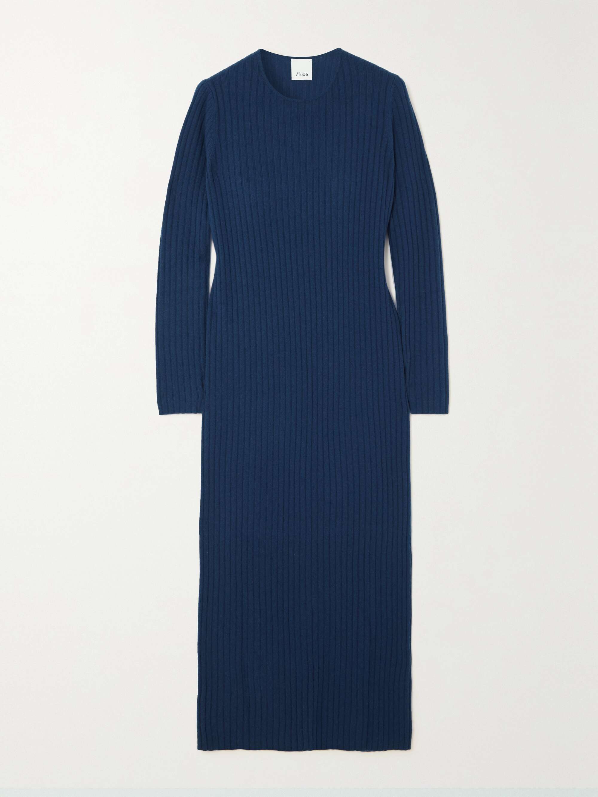 Navy Ribbed cashmere dress | ALLUDE 