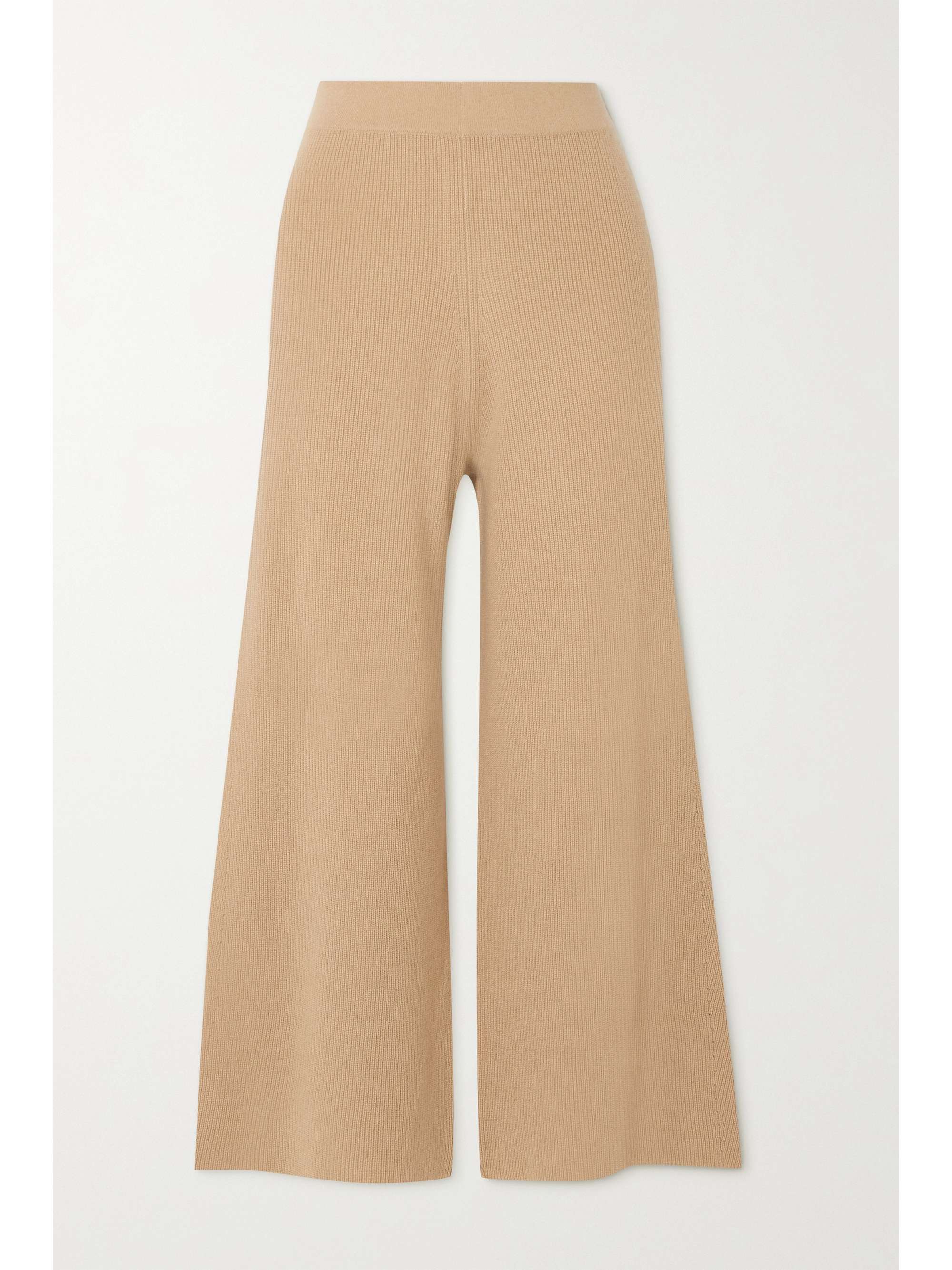 Beige Ribbed cashmere wide-leg pants 