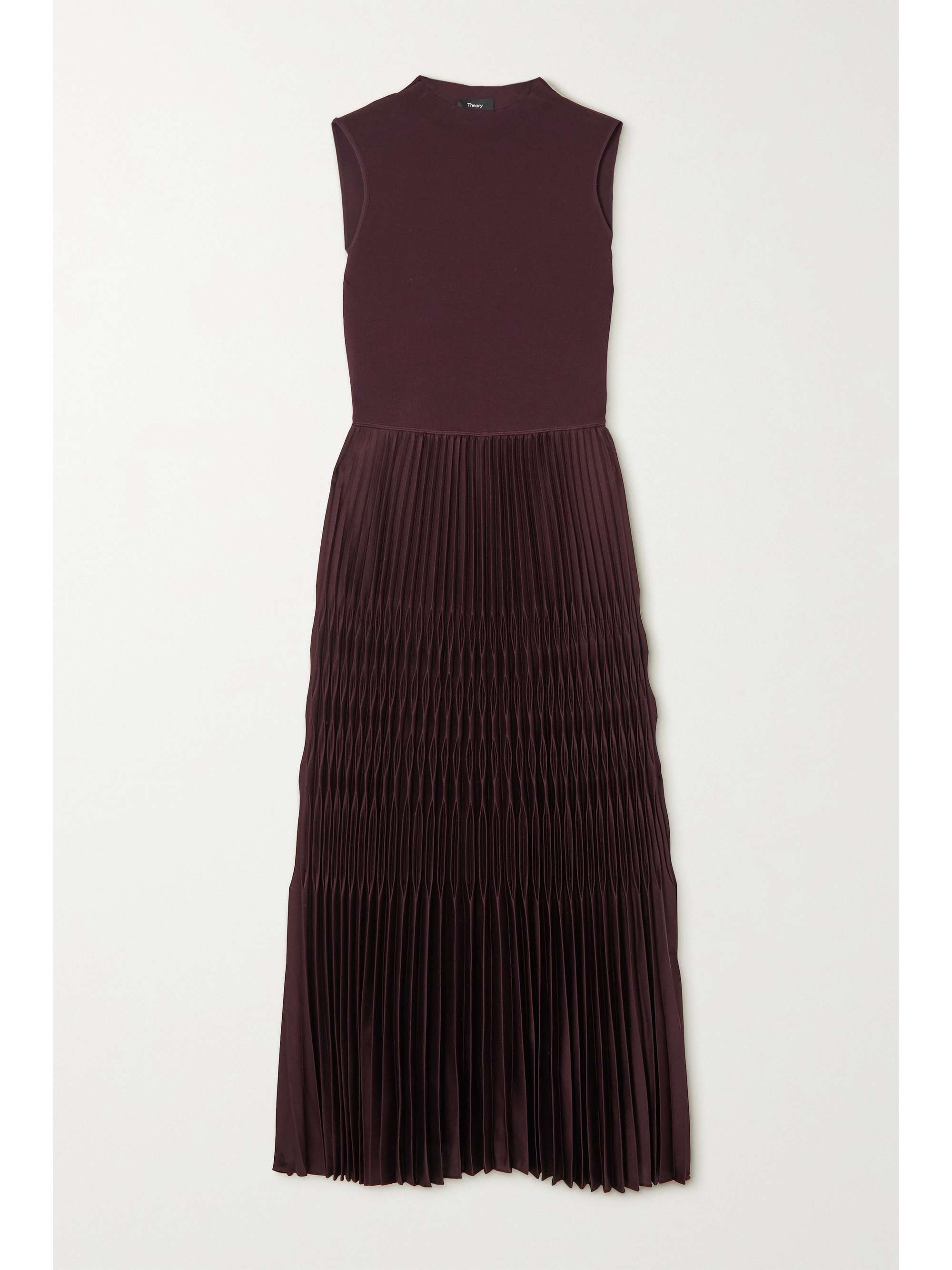 Red Pleated ribbed-knit and satin dress 