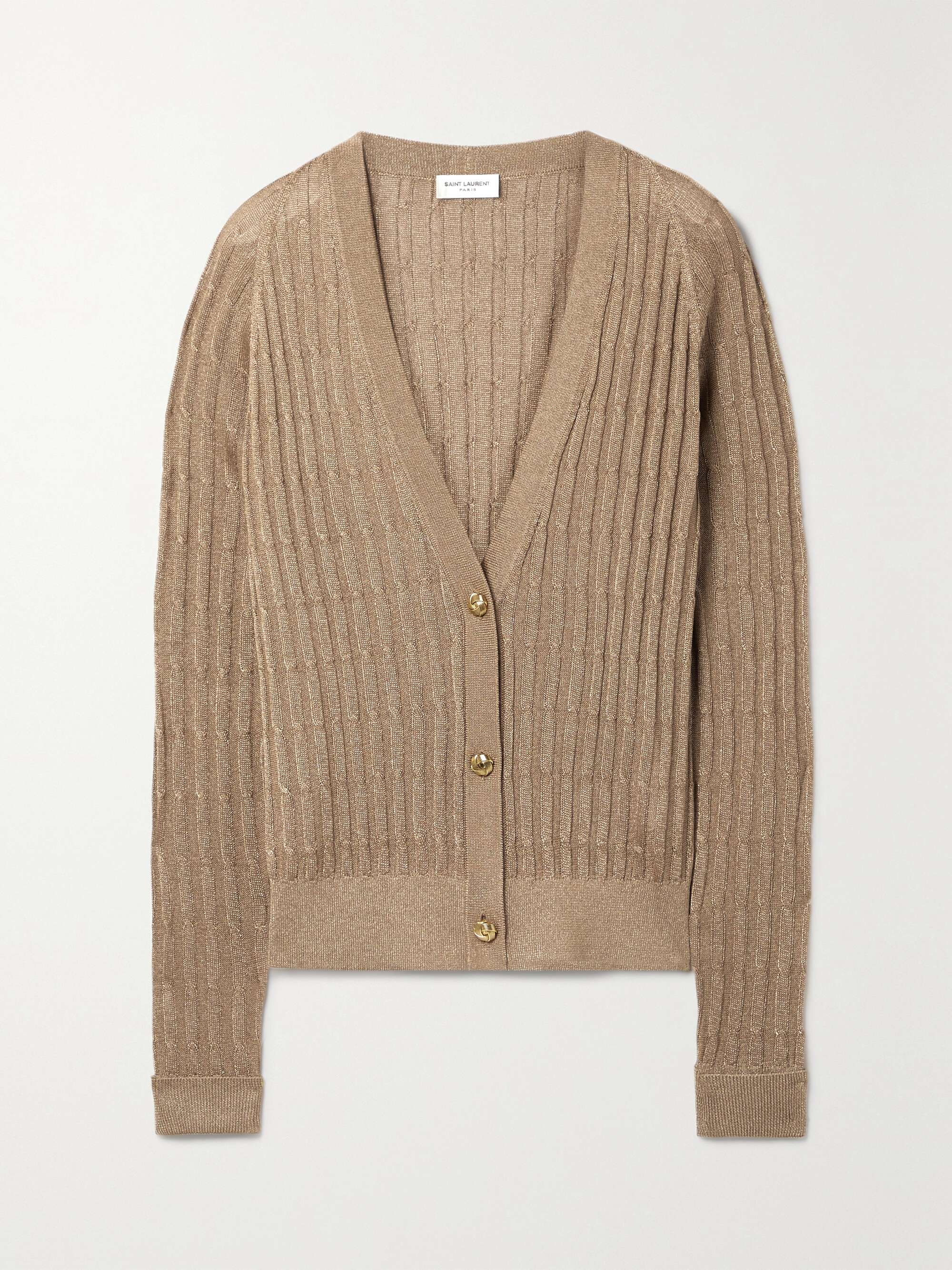 Brown Metallic cable-knit cardigan 