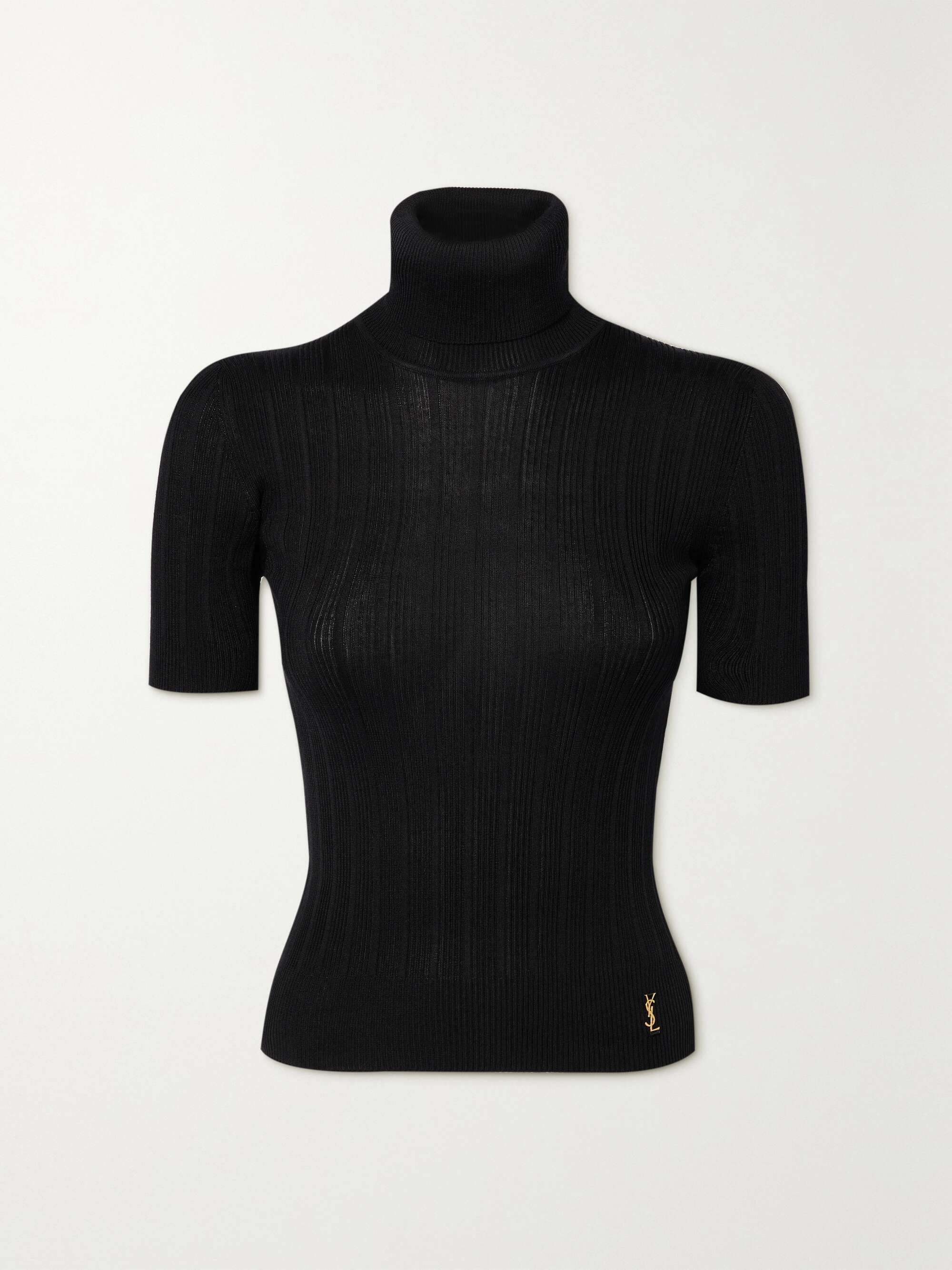 Black Ribbed silk-blend turtleneck 